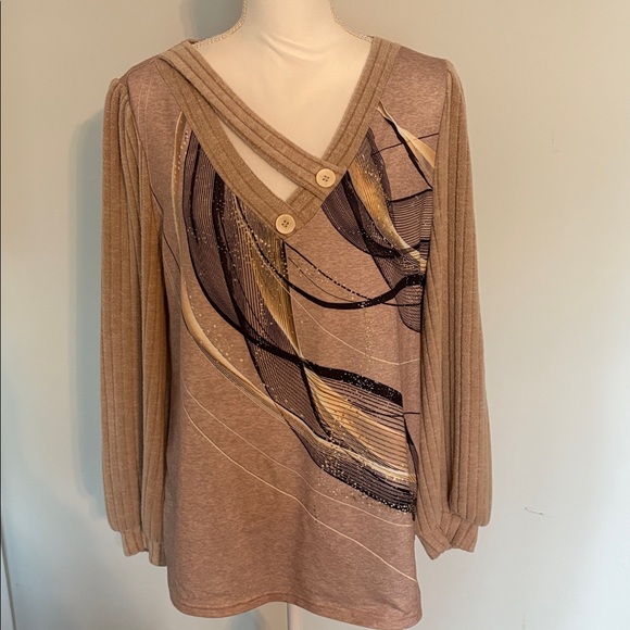 Abstract Print Long Sleeve Tunic Top Size L - Picture 2 of 7